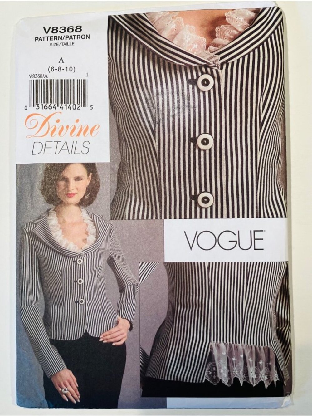 Vogue V8368 Sz 6-10 Divine Details Fitted Jacket Sewing Pattern Uncut